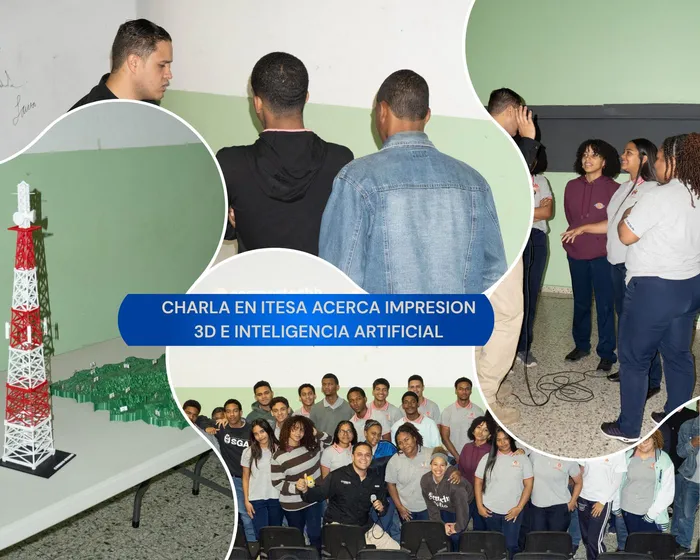 Jean con estudiantes de ITESA junto a una torre de telecomunicaciones impresa en 3D